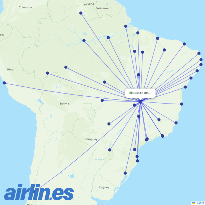 LATAM Airlines from Presidente Juscelino Kubitschek destination map