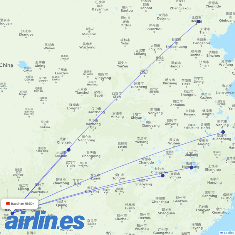 HongTu Airlines from Baoshan destination map