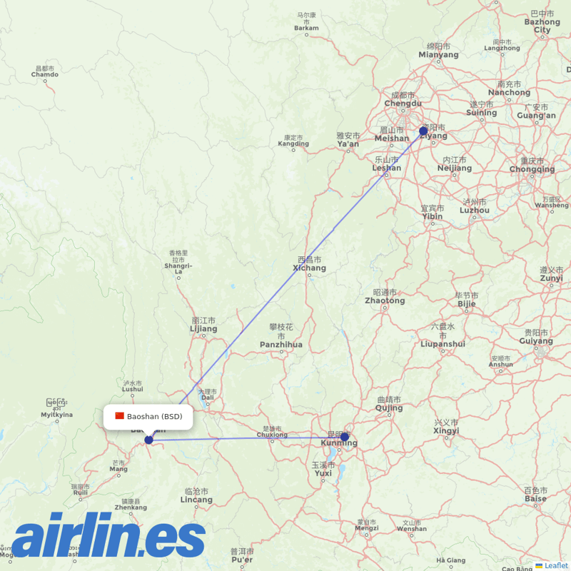 China Eastern Airlines from Baoshan destination map