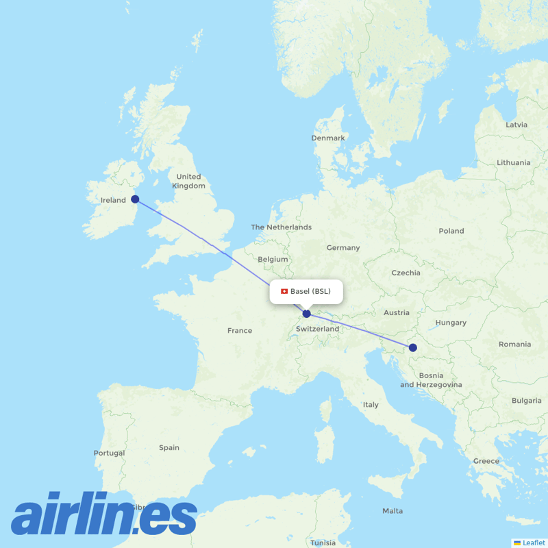 Ryanair from EuroAirport Basel Mulhouse Freiburg destination map