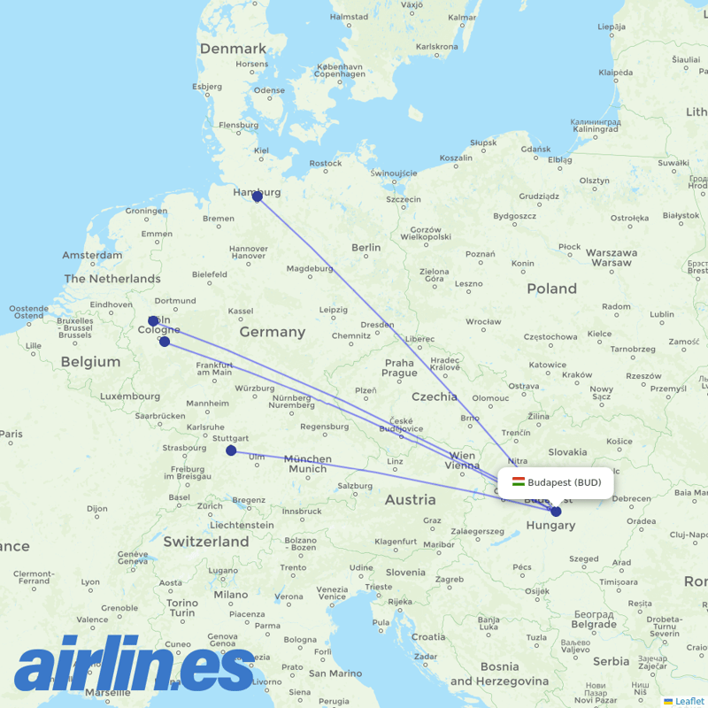 Eurowings from Budapest Ferenc Liszt International Airport destination map