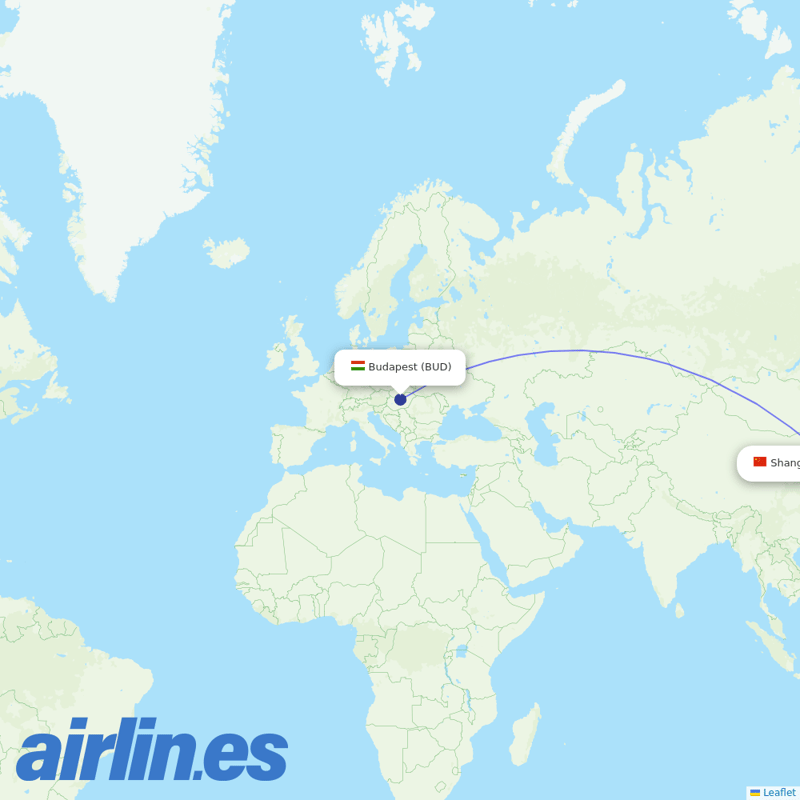 Shanghai Airlines from Budapest Ferenc Liszt International Airport destination map