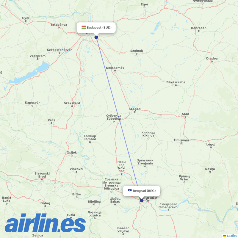 Air Serbia from Budapest Ferenc Liszt International Airport destination map