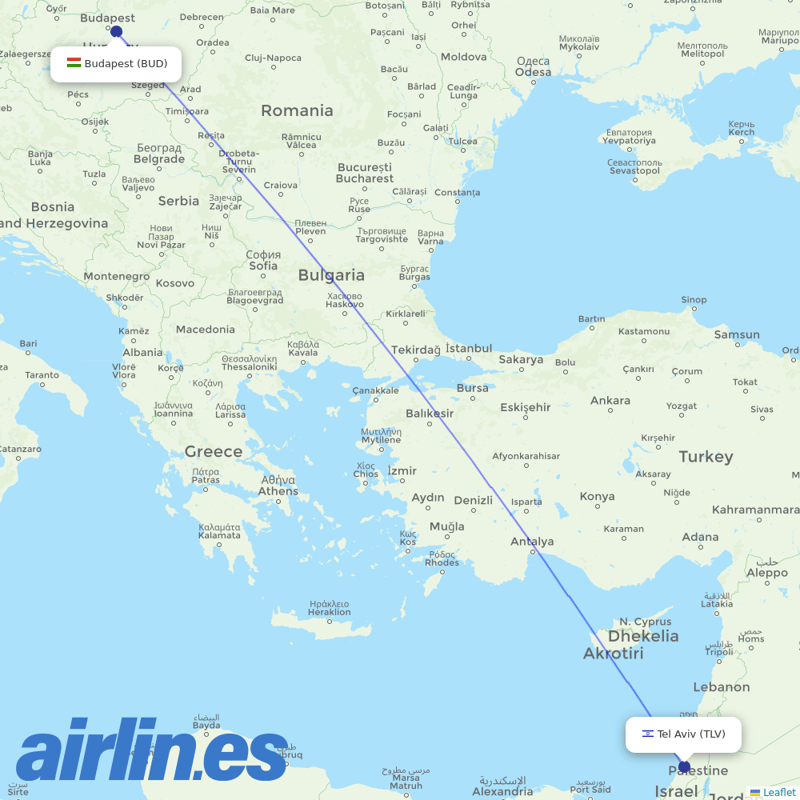 El Al from Budapest Ferenc Liszt International Airport destination map