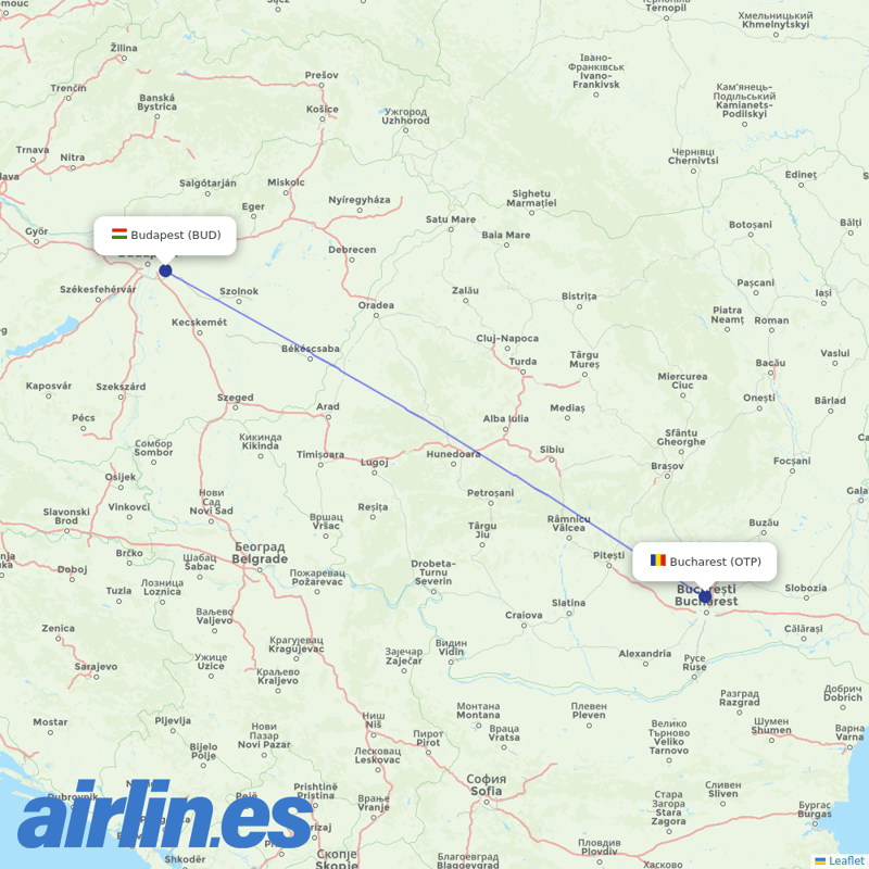 TAROM from Budapest Ferenc Liszt International Airport destination map