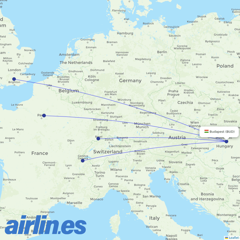 easyJet from Budapest Ferenc Liszt International Airport destination map