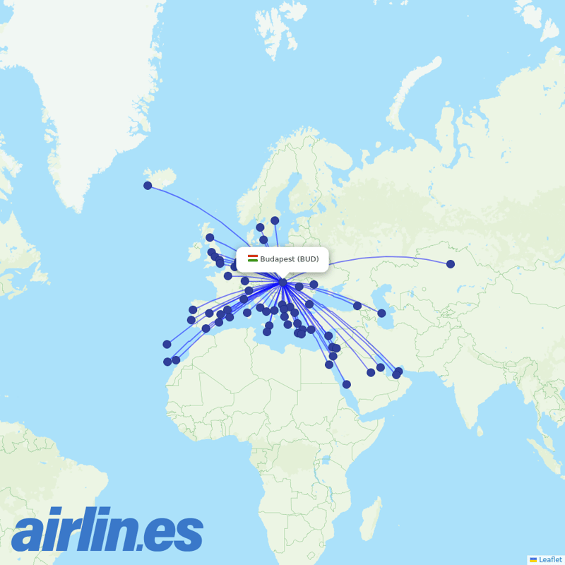 Wizz Air from Budapest Ferenc Liszt International Airport destination map