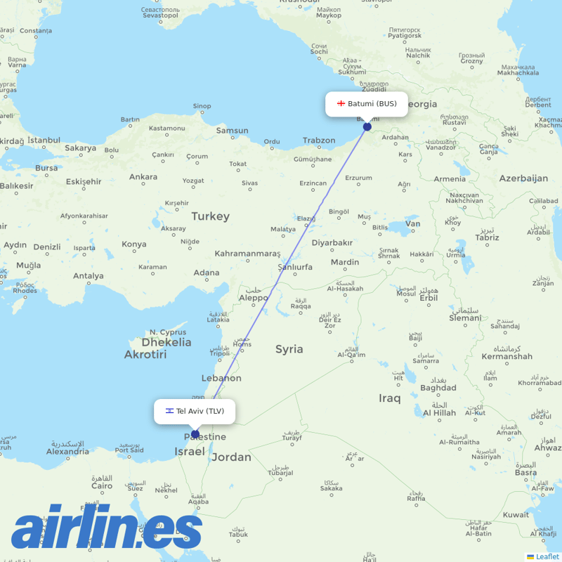 Arkia Israeli Airlines from Batumi destination map