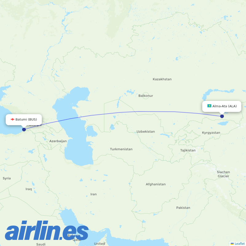 Air Astana from Batumi destination map