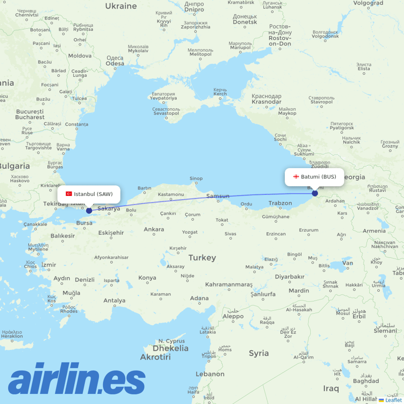 Pegasus from Batumi destination map