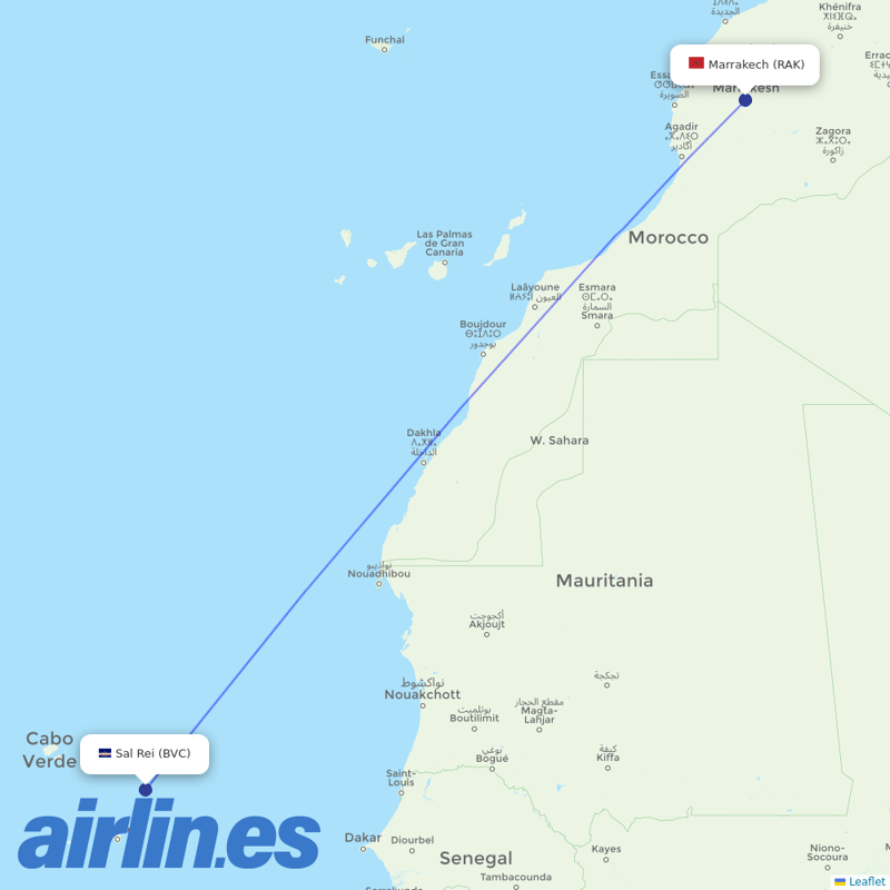 Transavia France from Rabil Airport destination map