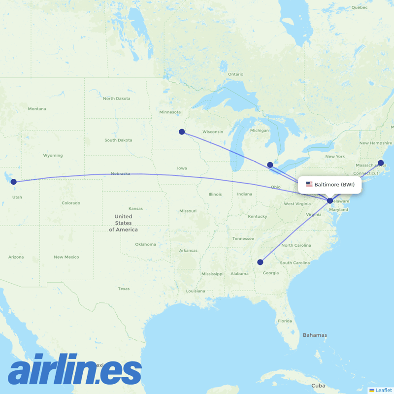 Delta Air Lines from Baltimore Washington International destination map