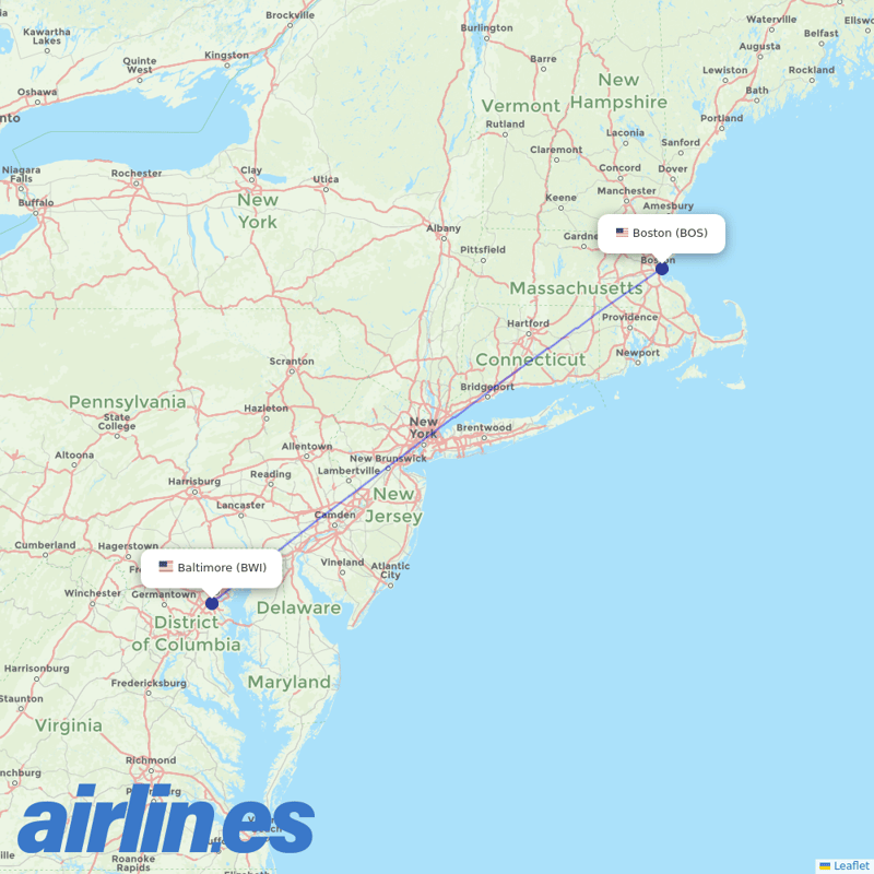 Aer Lingus from Baltimore Washington International destination map