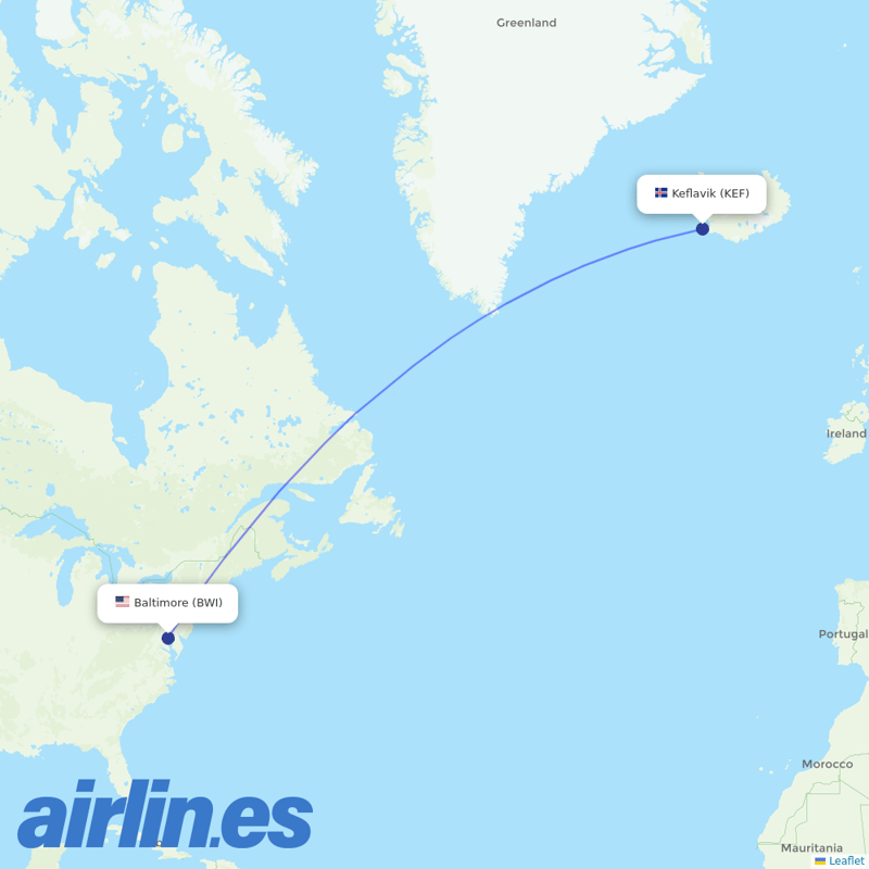 Icelandair from Baltimore Washington International destination map