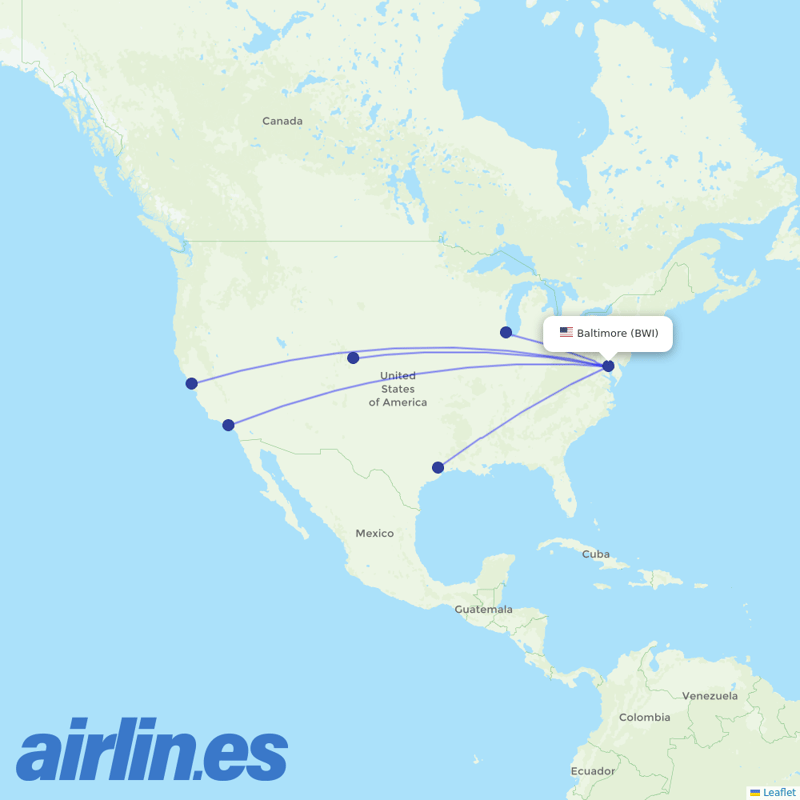 United Airlines from Baltimore Washington International destination map