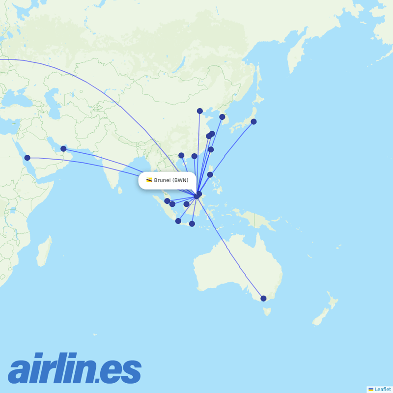 Royal Brunei Airlines from Brunei International destination map