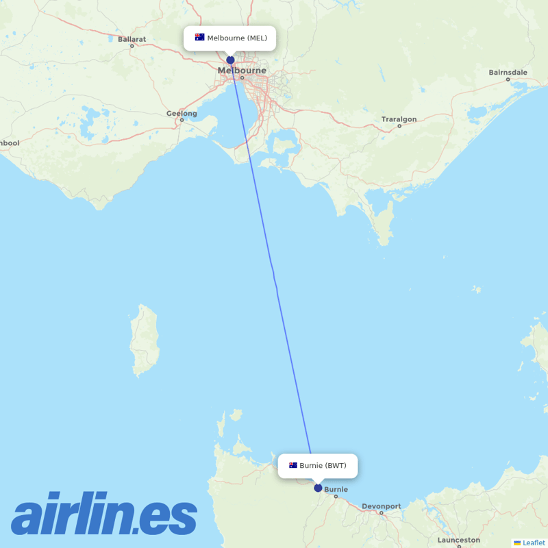 Qantas from Wynyard Airport destination map