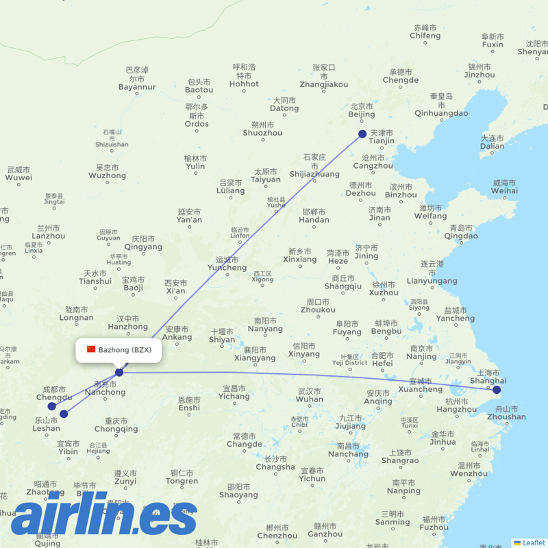 Air China from Enyang Airport destination map