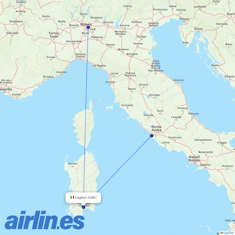 ITA Airways from Cagliari Elmas Airport destination map