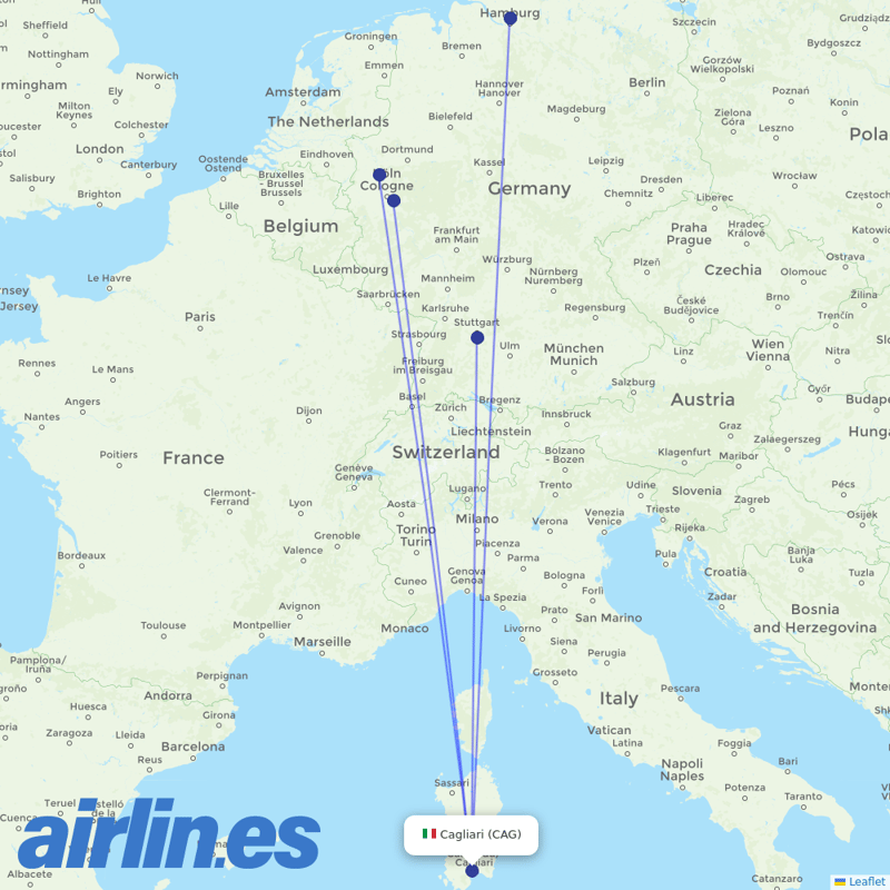 Eurowings from Cagliari Elmas Airport destination map