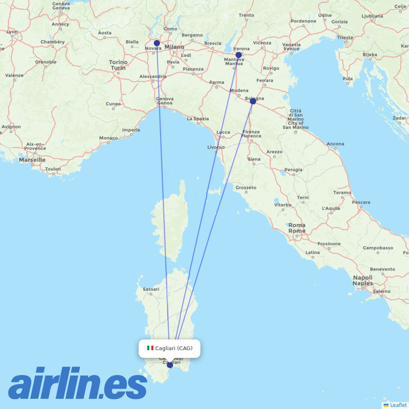 Neos from Cagliari Elmas Airport destination map