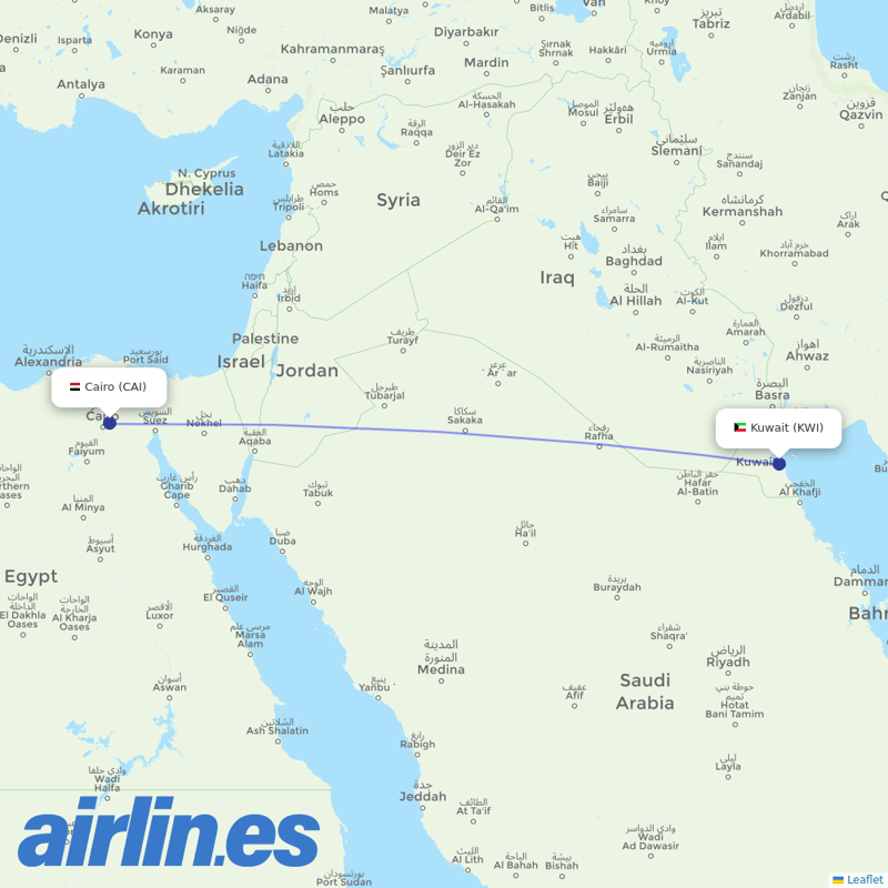 Kuwait Airways from Cairo International Airport destination map