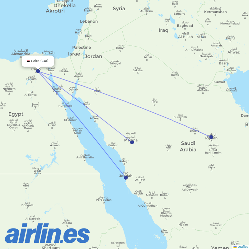 Saudia from Cairo International Airport destination map