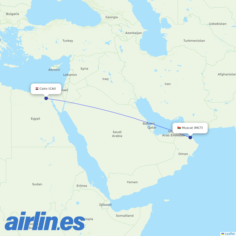 Oman Air from Cairo International Airport destination map