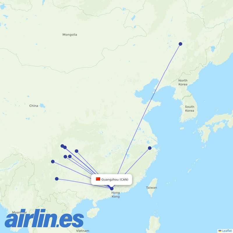 Sichuan Airlines from Guangzhou Baiyun International Airport destination map