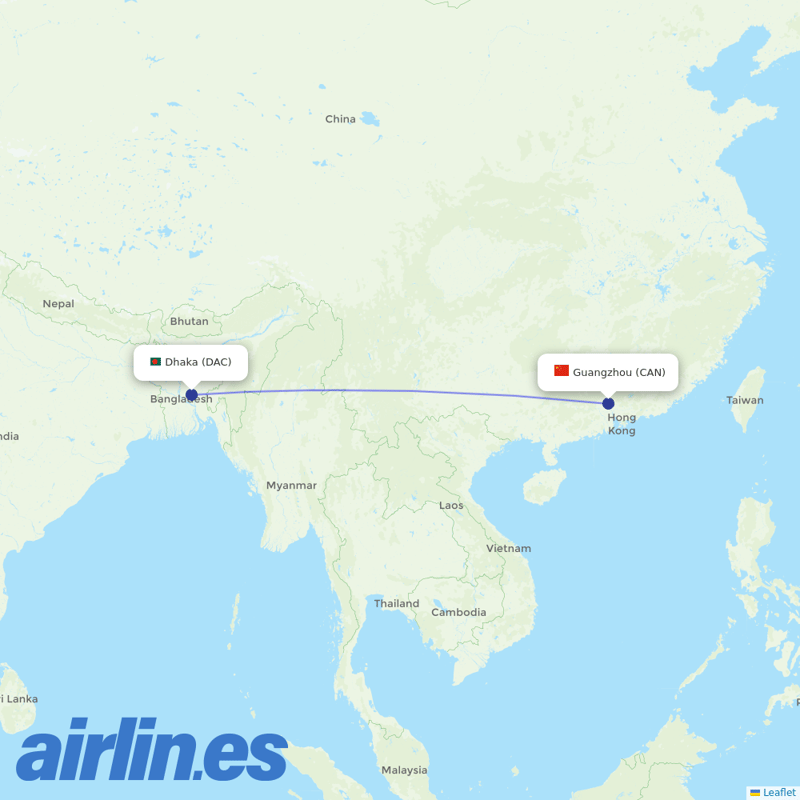 US-Bangla Airlines from Guangzhou Baiyun International Airport destination map