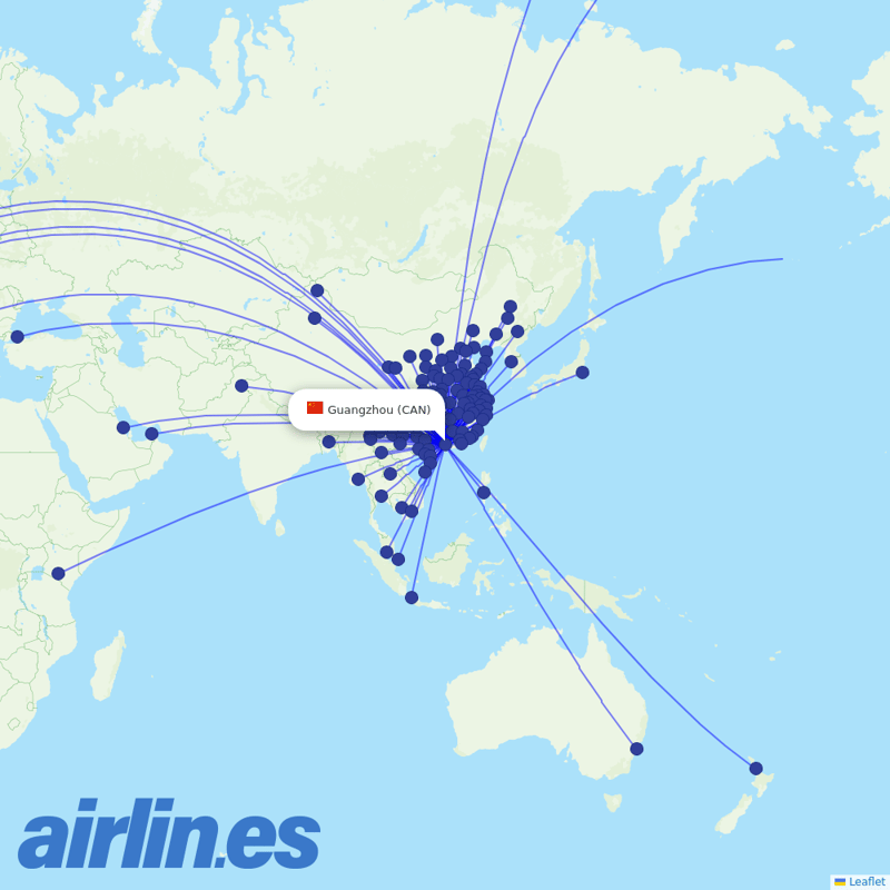 China Southern Airlines from Guangzhou Baiyun International Airport destination map
