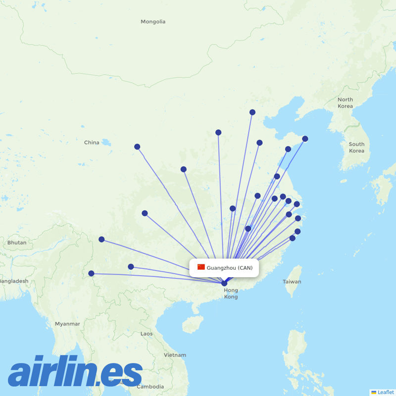China Eastern Airlines from Guangzhou Baiyun International Airport destination map
