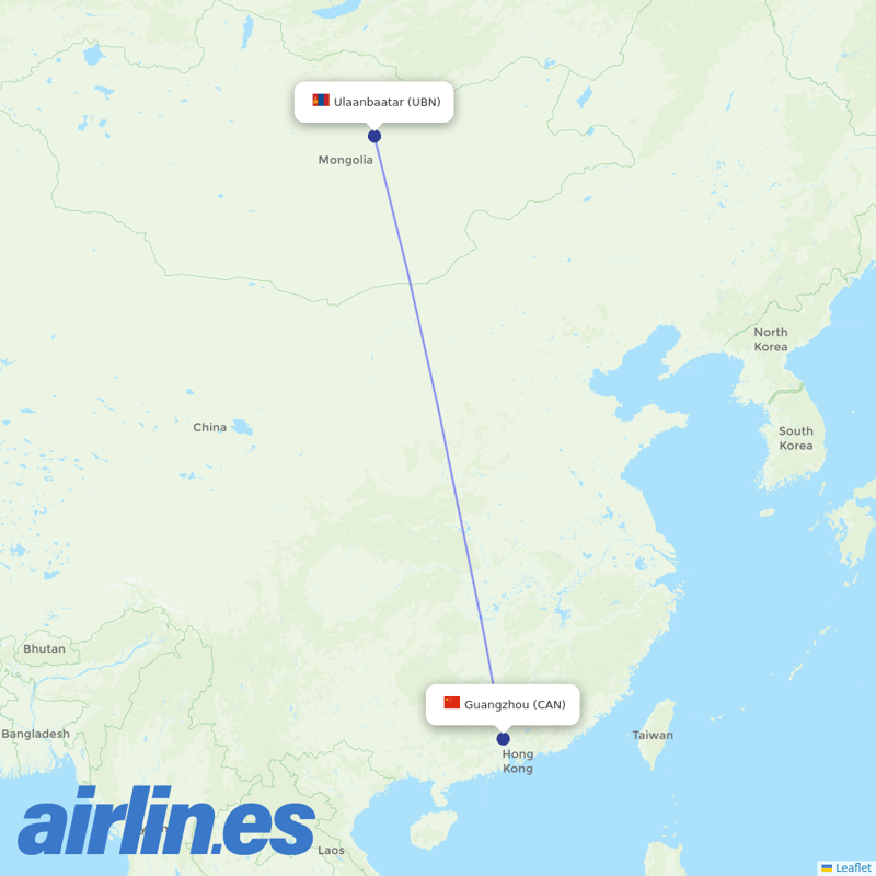 Miat - Mongolian Airlines from Guangzhou Baiyun International Airport destination map