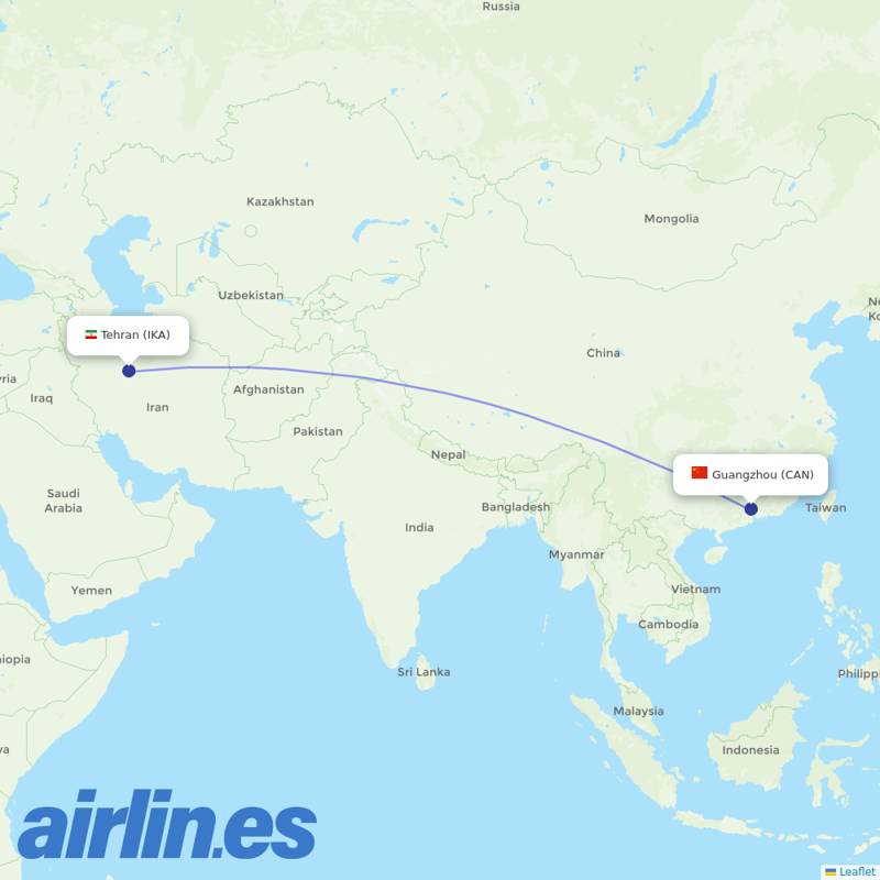 Mahan Air from Guangzhou Baiyun International Airport destination map