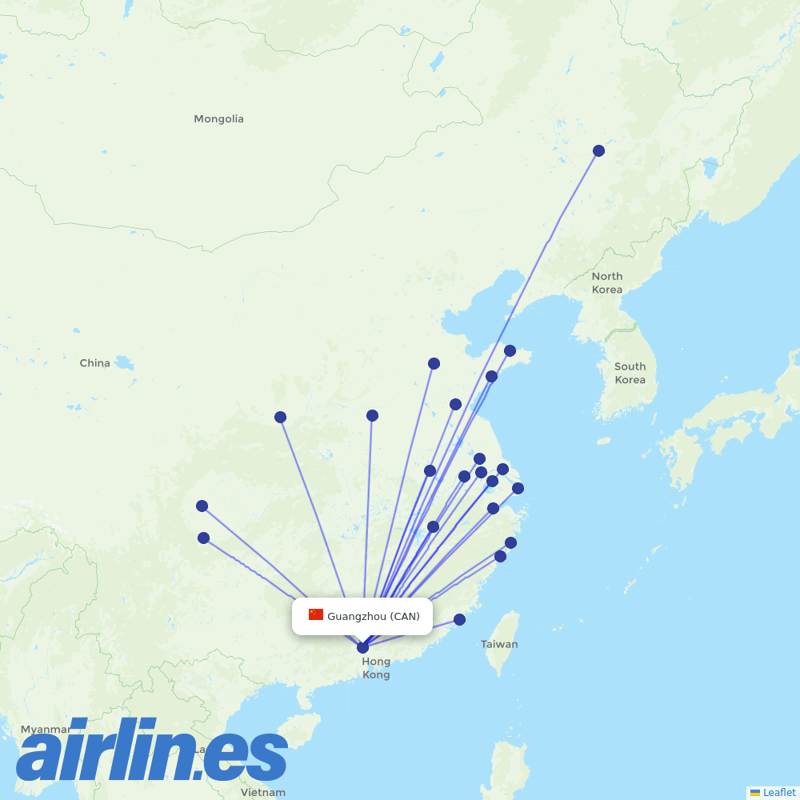 Shenzhen Airlines from Guangzhou Baiyun International Airport destination map
