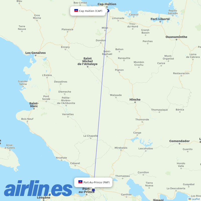 Sunrise Airways from Hugo Chavez International Airport destination map