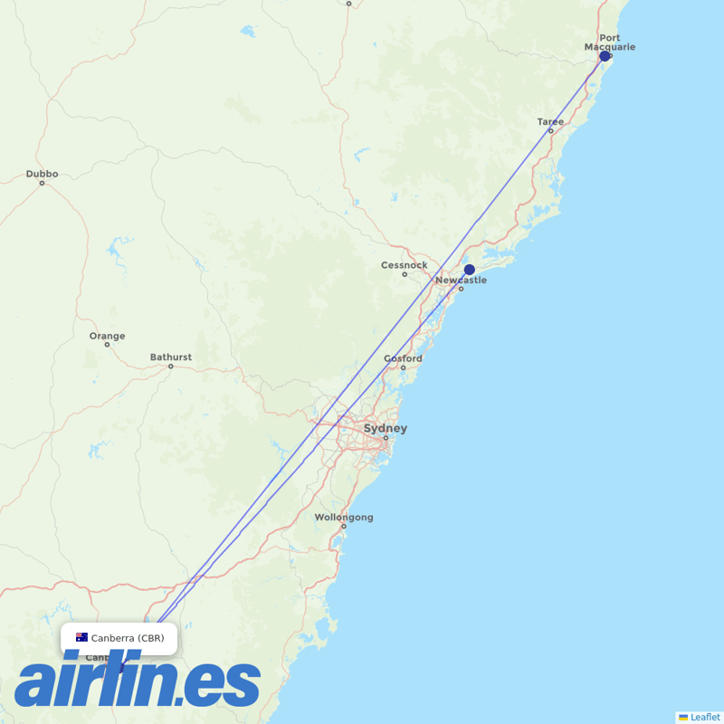 FlyPelican from Canberra destination map