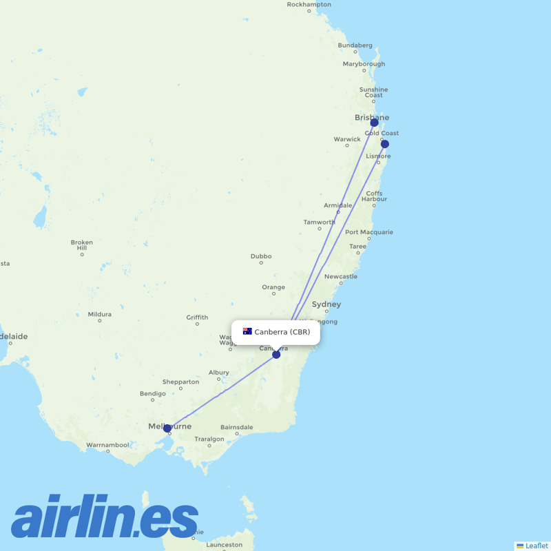 Jetstar from Canberra destination map