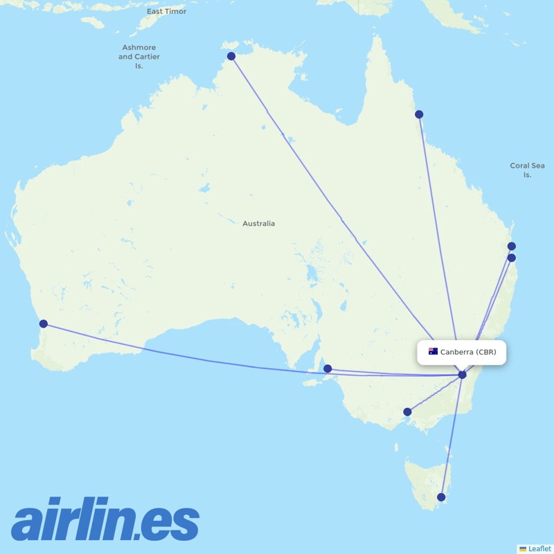 Qantas from Canberra destination map