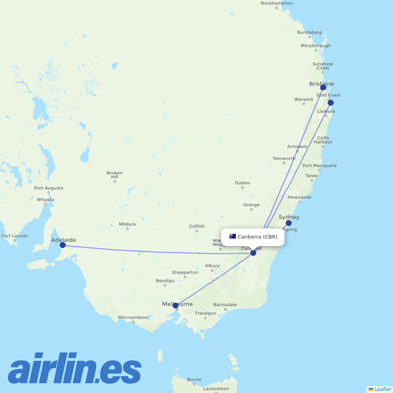 Virgin Australia from Canberra destination map