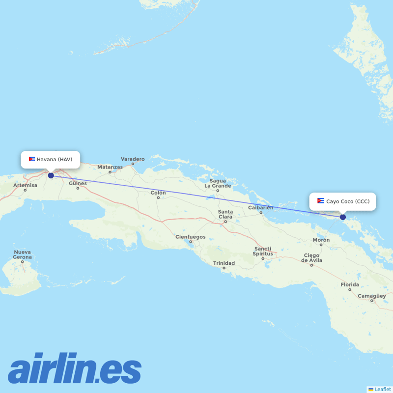 Cubana de Aviacion from Jardines del Rey Airport destination map