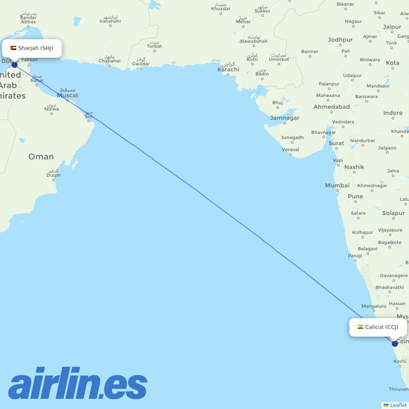 Air Arabia from Calicut destination map