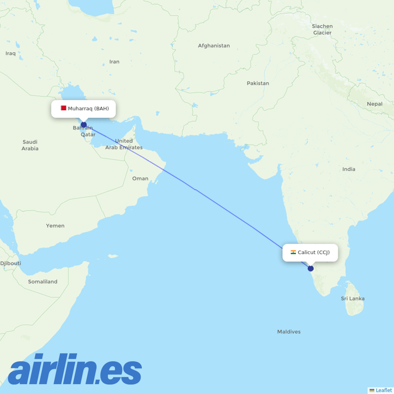 Gulf Air from Calicut destination map