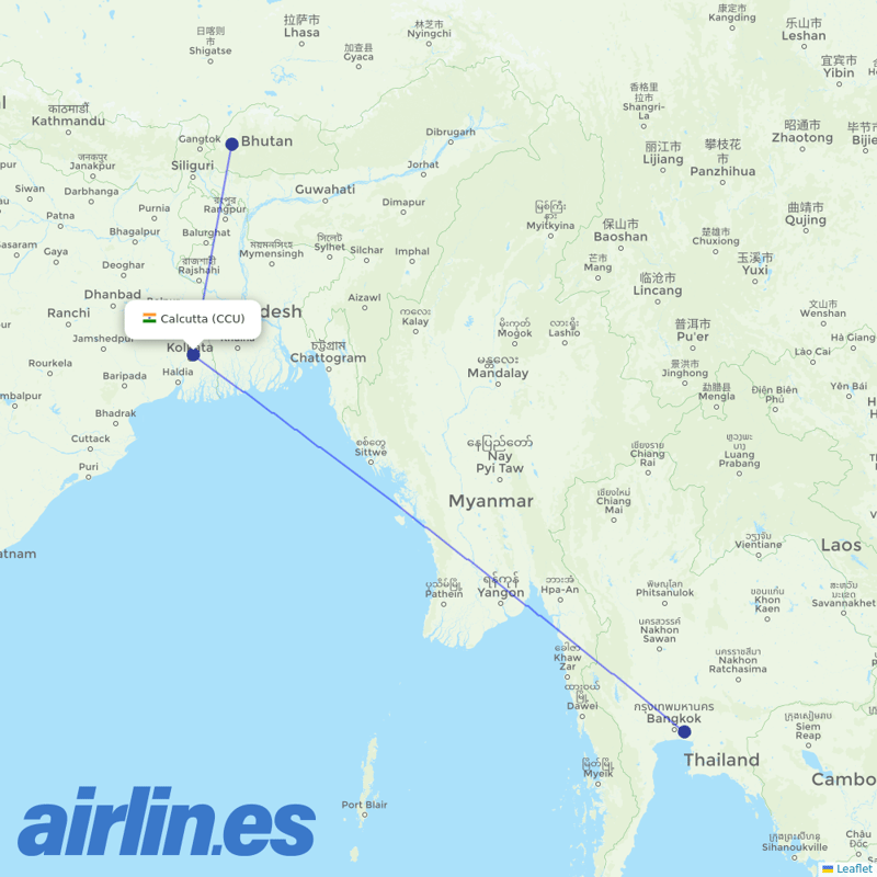 Bhutan Airlines from Netaji Subhash Chandra Bose International destination map