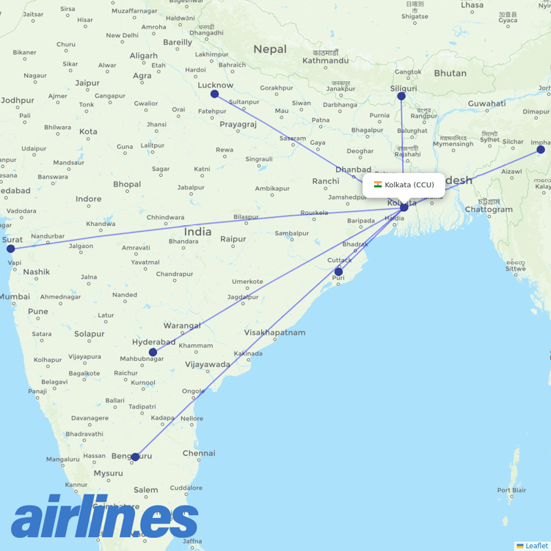 AirAsia India from Netaji Subhash Chandra Bose International destination map