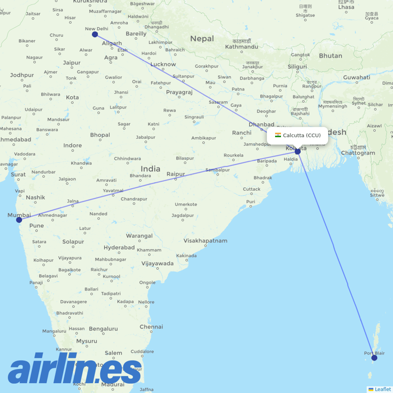 Vistara from Netaji Subhash Chandra Bose International destination map