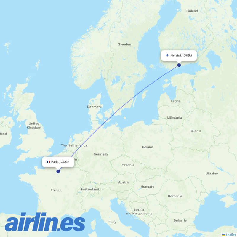 Finnair from Charles De Gaulle destination map