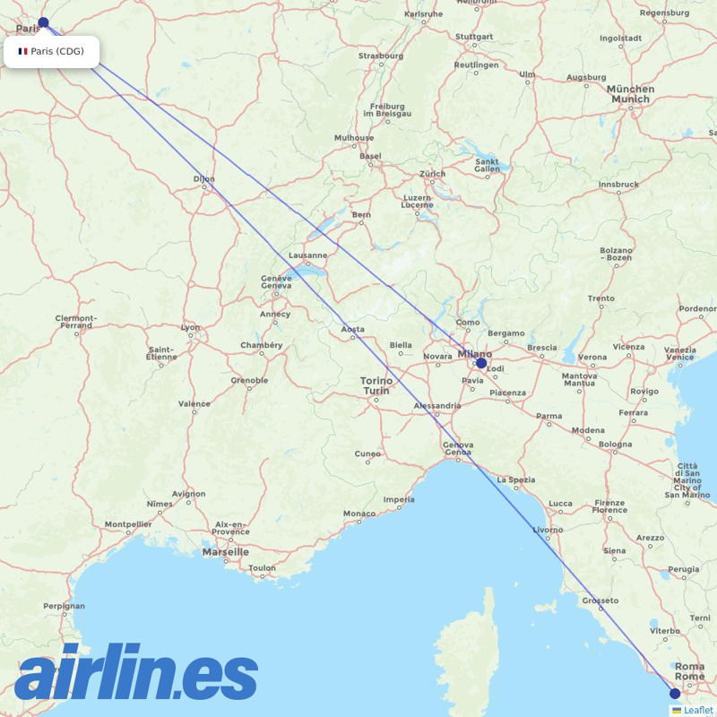 ITA Airways from Charles De Gaulle destination map
