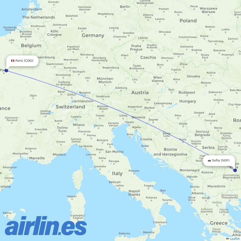 Bulgaria Air from Charles De Gaulle destination map