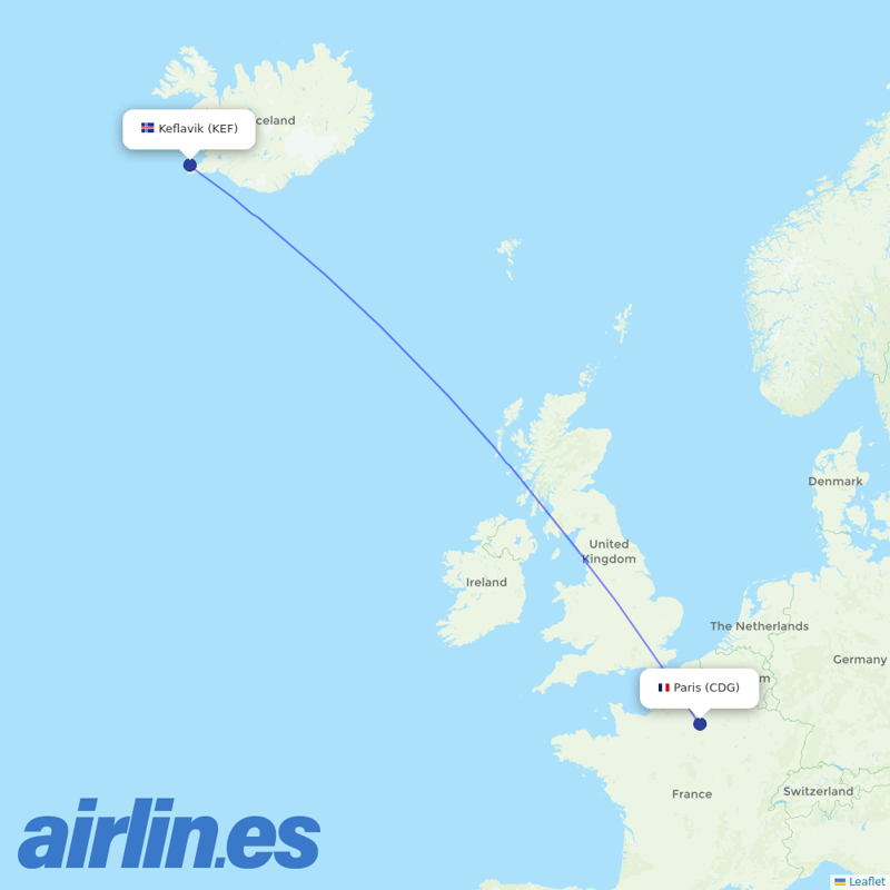 Icelandair from Charles De Gaulle destination map